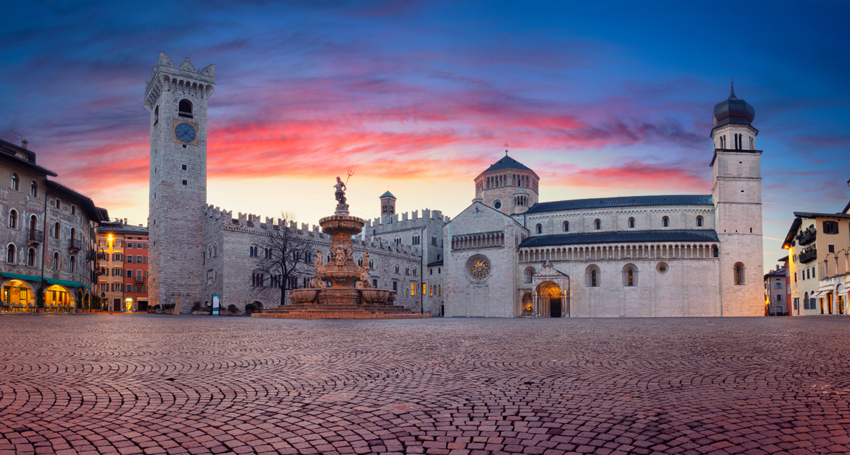 Piazza Duomo in Trento at dusk