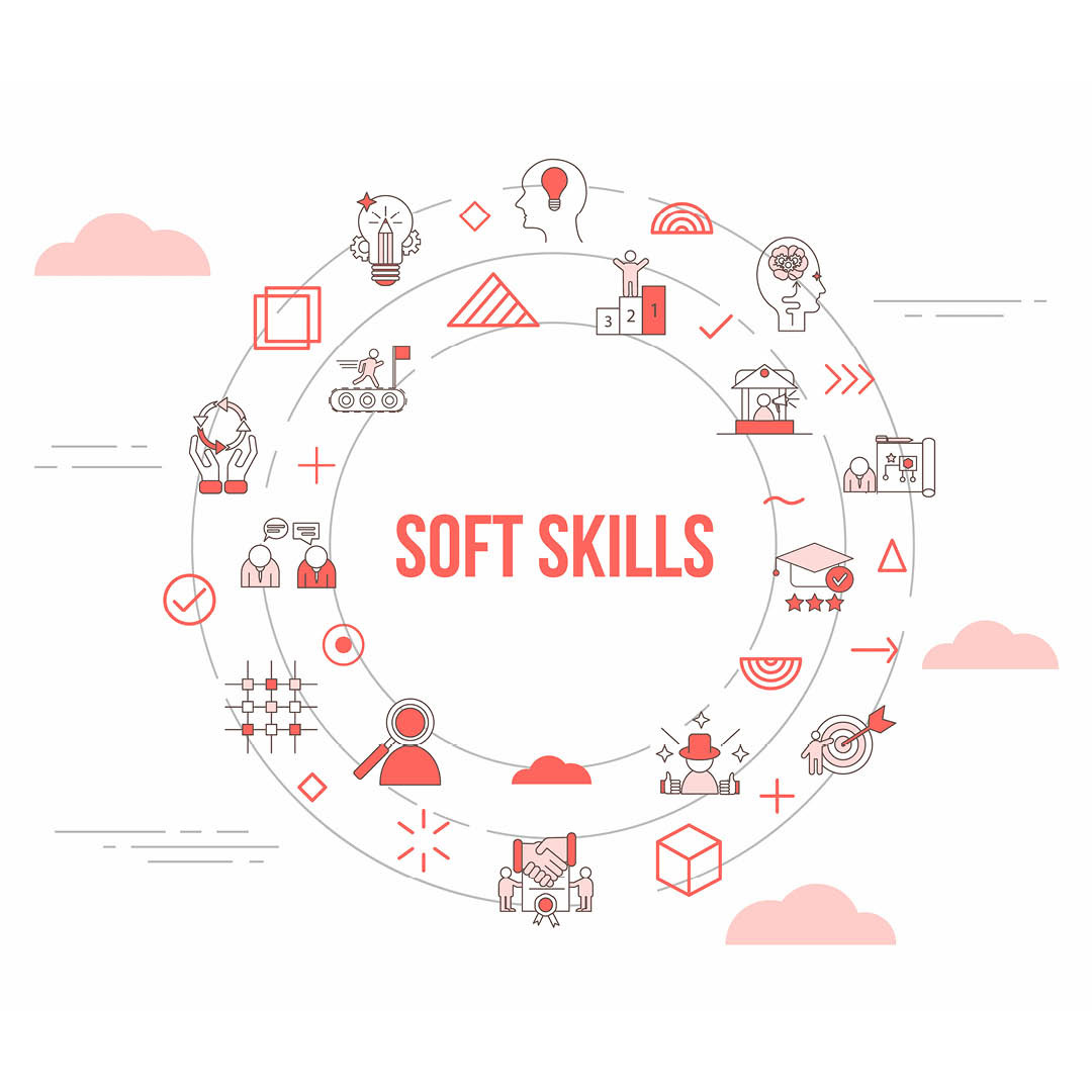 Cerchi con immagini varie e scritta "soft skills" al centro