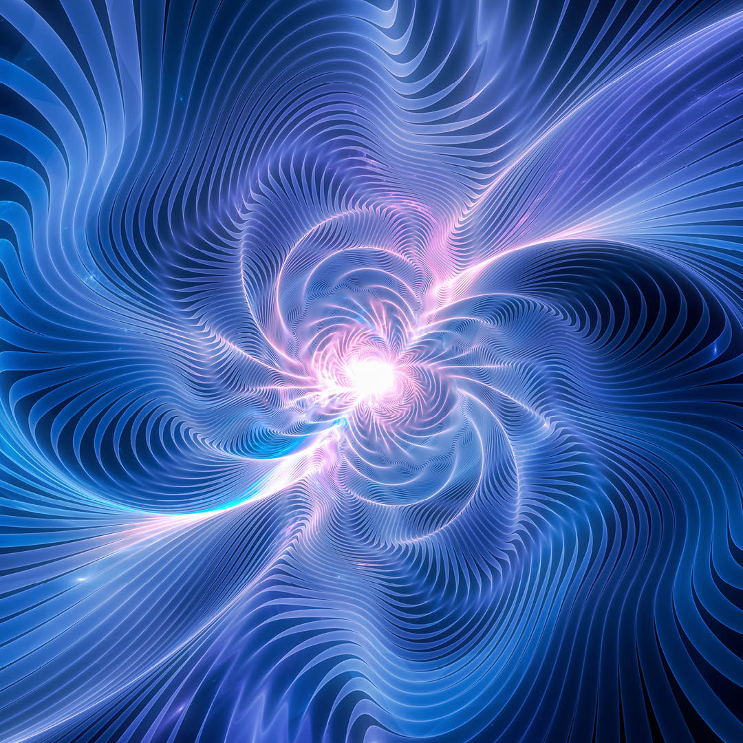 Blue glowing gravitational waves abstract background_Adobe@ UniTrento