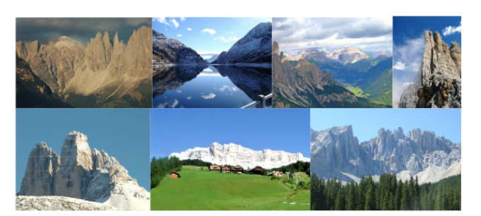 Collage di fotografie delle montagne dolomitiche