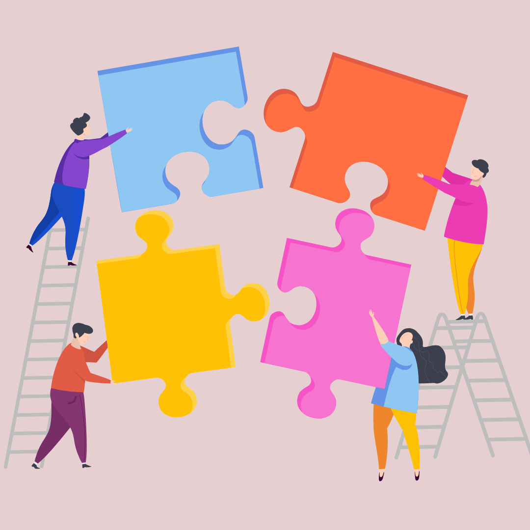 immagine banner che raffigura quattro persone con ognuno un pezzo di un puzzle