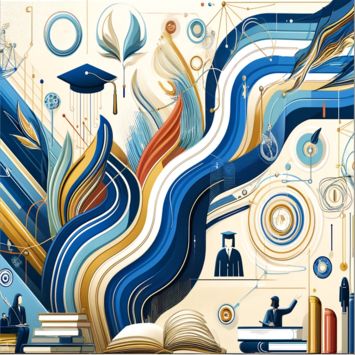 Immagine grafica con tocco, libri e altri elementi accademici