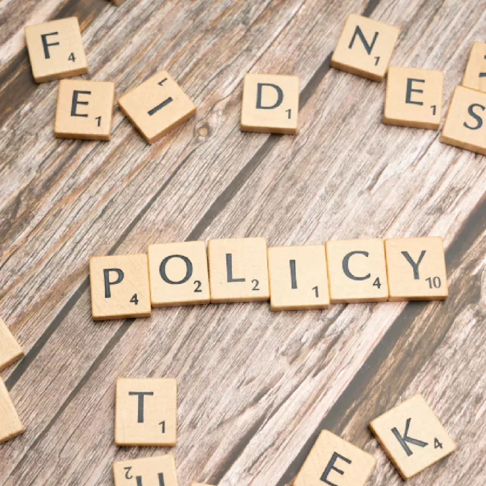Scritta con lettere che compongono "policy"
