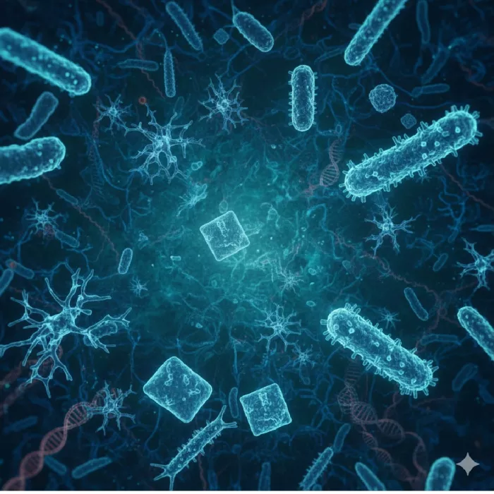 Immagine creata dall'intelligenza artificiale di archei sui toni del blu