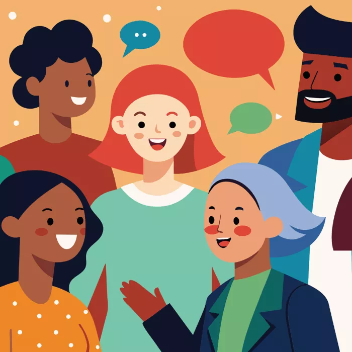 Persone di diverse etnie che parlano sorridenti