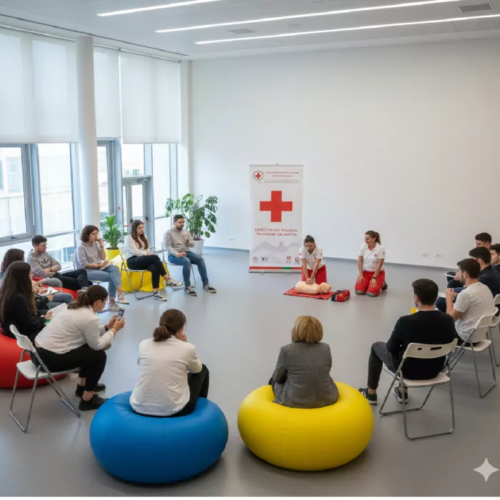 l'immagine creata dall'AI rappresenta un'esercitazione di manovre salva vita tenuta dalla Croce Rossa