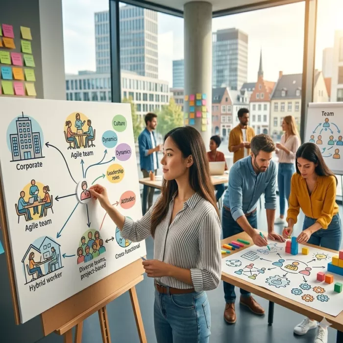 Persona che scrive su lavagna e altre intorno