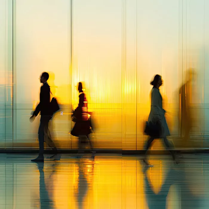 Persone che camminano in controluce