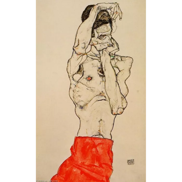 Nudo maschio in piedi con un Loincloth rosso – Egon Schiele