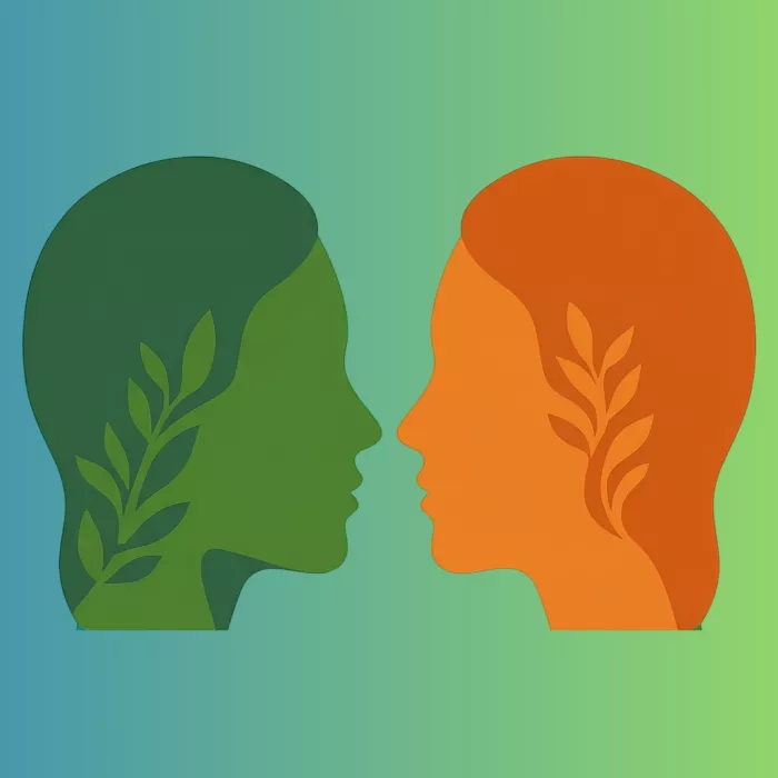 Disegno di due volti uno di fronte all'altro a significare "Letteratura in dialogo"