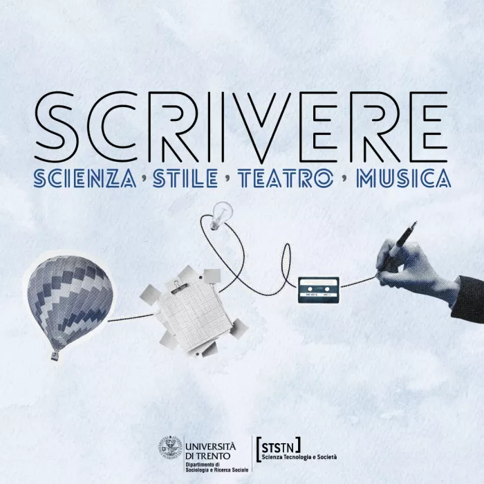 Mano che scrive toccando vari oggetti